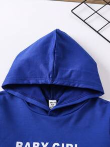 SHEIN Áo hoodie họa tiết chữ Tween Girl & Quần in họa tiết rằn ri - Màu xanh lam - Xem 4