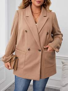 EMERY ROSE 大碼雙排釦口袋貼布西裝外套 - 駝色 - 查看 5