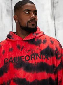 Mainfolk Loose Men Plus Size Tie Dye Letter Pattern Graphic Hoodie, For Fall Winter - Red - View 6