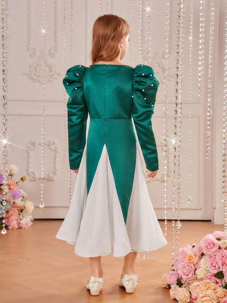 Tween Girl Two Tone Gigot Sleeve Dress Without Belt