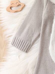 Baby Girl Bear Pattern Knit Jumpsuit - Light Grey - View 6