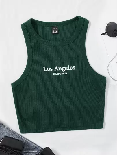 SHEIN EZwear Top tank con estampado de letra tejido de canalé