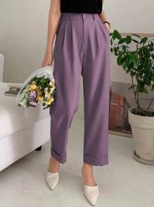 DAZY 女士纯色褶皱口袋商务休闲常规长度裤子，女士正装裤子