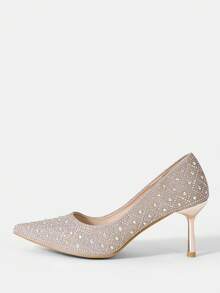 SheIn Belle Quý cô Đúng mốt Cao gót Giường đơn Giày dép Với Tuyệt đẹp Đồ trang trí Rhinestone Đối với Bốn Ngoài trời Mặc - Rượu sâm banh - Xem 2