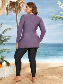 Swim Mulvari Summer Beach Plus Size Zip Front Full Body Burkini Arabic Clothing - Purple - View 2