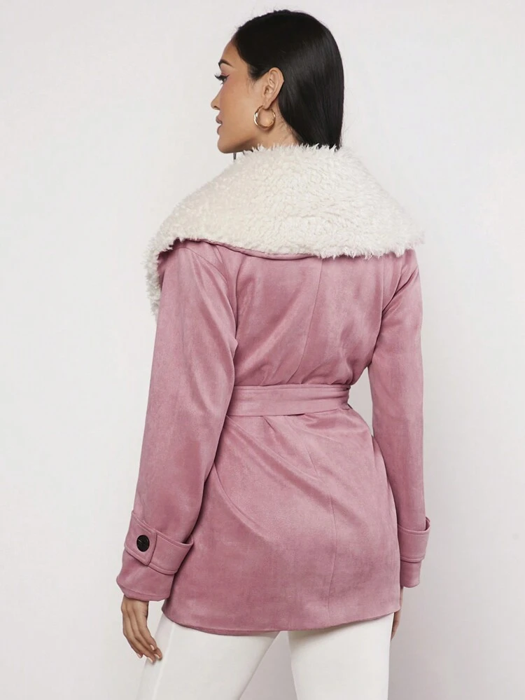 Borg Collar Belted Coat
