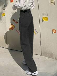 鈕扣 口袋 拉鍊純色女士牛仔褲