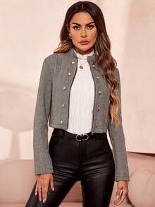 SHEIN Clasi 人字形圖案雙排釦短夾克 - 彩色 - 查看 5