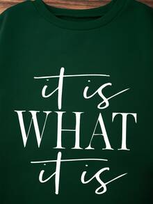 SHEIN LUNE Letter Graphic Thermal Lined Sweatshirt - Dark Green - View 5