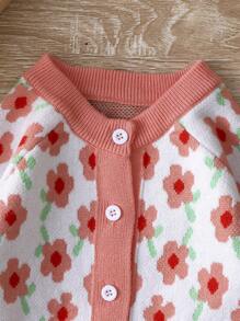 SHEIN Baby Girl Floral Pattern Button Front Knit Jumpsuit - Multicolor - View 5
