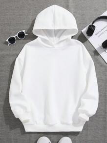SHEIN 少女笑脸印花针织宽松圆领休闲运动衫 - 白色 - 查看 8