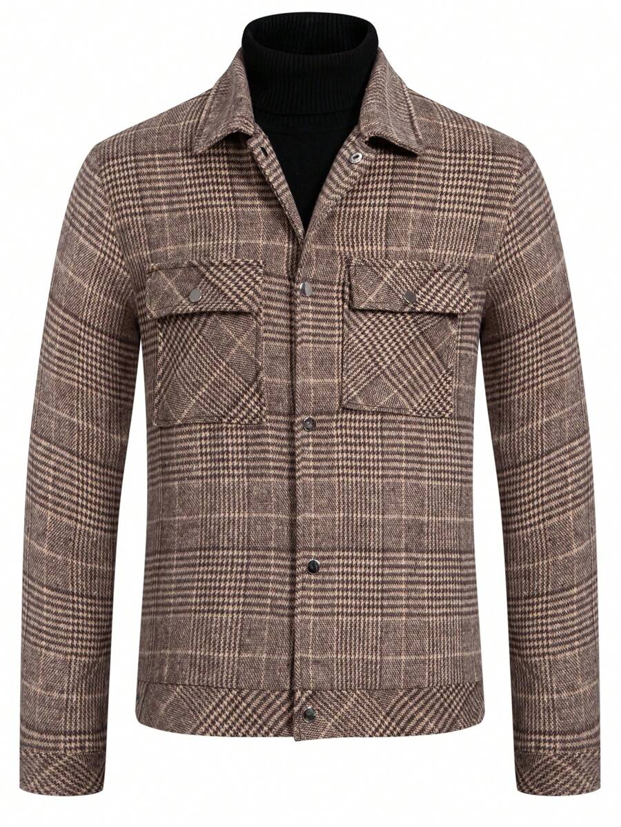 Manfinity Homme Loose Fit Men's Plaid Pattern Overcoat With Flap ...