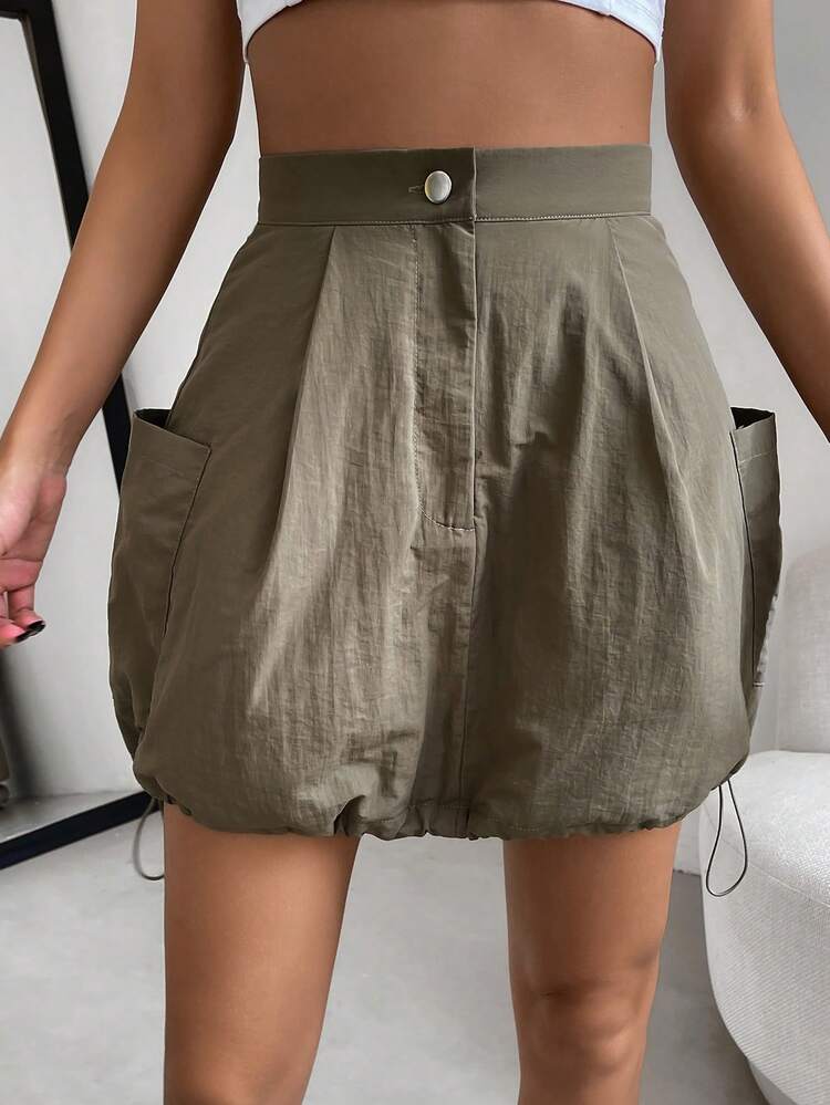 Drawstring Hem Dual Pocket Skirt