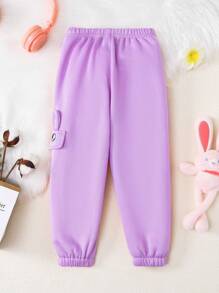 SHEIN Young Girl Letter Graphic Rabbit Patched Sweatpants - Lilac Purple - View 2