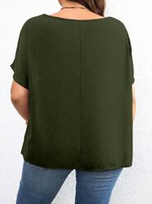 Celure Blusa holgada con cuello asimétrico y mangas de murciélago en color único talla grande