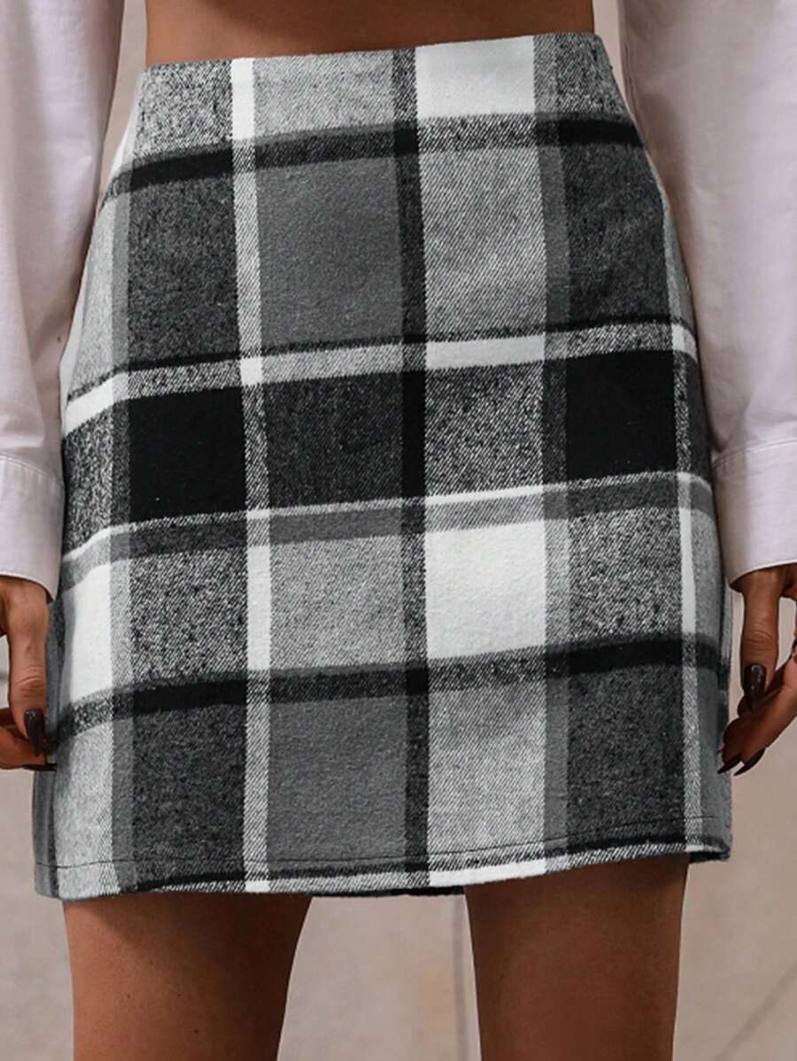 SHEIN LUNE In kẻ sọc Cao eo Váy - Xám - Xem 1