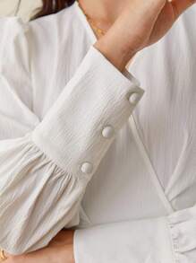 SHEIN Frenchy Surplice Neck Lantern Sleeve Dress Without Belt
