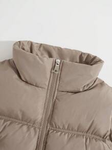 SHEIN Unity Áo khoác đệm không tay có khóa kéo Quần áo mùa đông - Màu Khaki - Xem 3