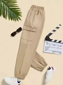 SHEIN 男大童側翻蓋口袋工裝褲