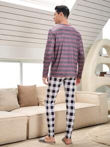 Hombres Camiseta con forro térmico y estampado de rayas