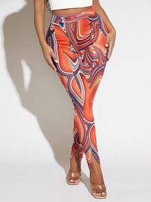 SHEIN SXY Allover Print Split Hem Leggings - Multicolor - View 4