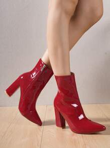 2023 New Arrival Women's Fashionable Boots, Pointed Toe Chunky Heel Sexy Ladies' Ankle Boots - Red - View 2