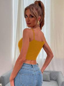 SHEIN LUNE Half Button Crop Cami Top - Yellow - View 2