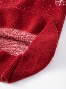 SHEIN Tween Girl Turtleneck Snowflake Pattern Ruffle Hem Sweater Dress, For Christmas - Red - View 5