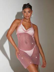 SHEIN BAE 露背掛脖網紗洋裝（不含內衣套裝）