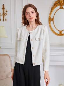 SHEIN MOD Flap Detail Button Front Tweed Overcoat