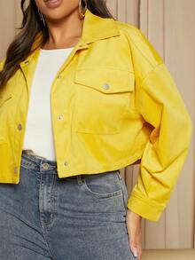 SHEIN SXY Plus Flap Pocket Drop Shoulder Corduroy Jacket - Yellow - View 3