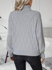 SHEIN Essnce 高領落肩袖套頭毛衣 - 灰色 - 查看 2