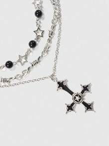 ROMWE Goth 3入組時尚鐵合金交叉&星形裝飾項鍊適合女士日常裝飾 - 彩色 - 查看 2