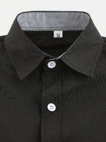 男士條紋拼接邊前排扣襯衫 - 黑色 - 查看 5