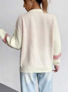 SHEIN Unity Drop Shoulder Lace Up Side Distressed Knit Pullover Fall Winter Sweater - Beige - View 3