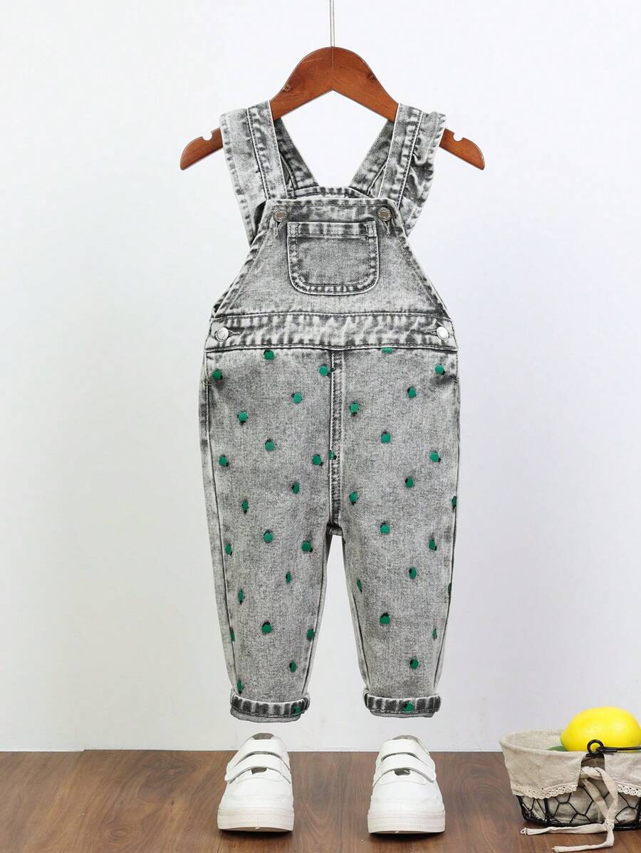 Baby Girl Ruffle Trim Denim Overall Jumpsuit - Grey - View 1