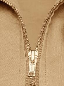 Hauture Cargo Zip Up Top & Mini Skirt Two Pieces Set - Khaki - View 6