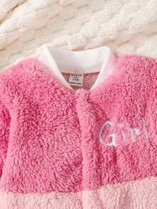 Baby Girl Letter Embroidery Two Tone Teddy Jumpsuit - Multicolor - View 3