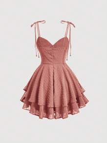 SHEIN MOD 圓點肩上打結雙層下擺吊帶洋裝