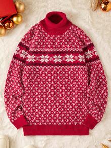 RueChic Nam Mẫu Geo Áo cao cổ Tay Raglan Áo len - Đỏ - Xem 1