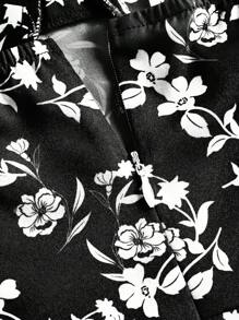 SHEIN MOD 花卉印花系带肩部吊带连衣裙 - 黑色 - 查看 4