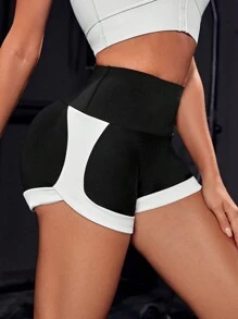 Two Tone Wideband Waist Sports Shorts Sweater Shorts - Black and White - View 4
