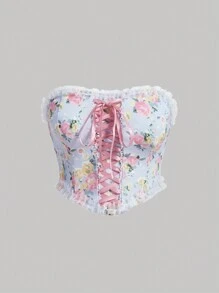 SHEIN MOD 夏季花卉印花蕾丝上衣 - 彩色 - 查看 1