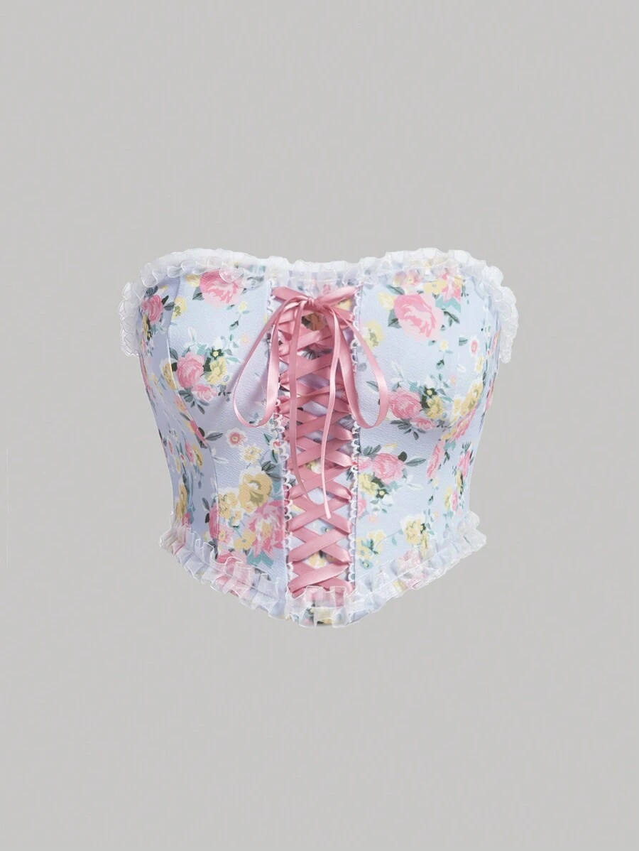 SHEIN MOD 夏季花卉印花蕾丝上衣 - 彩色 - 查看 1