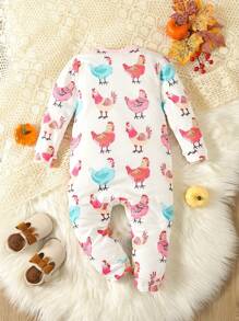 Baby Girl Cartoon Graphic Contrast Binding Jumpsuit - Multicolor - View 2