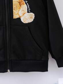 SHEIN Jonge jongen beer en slogan grafische hoodie met rits