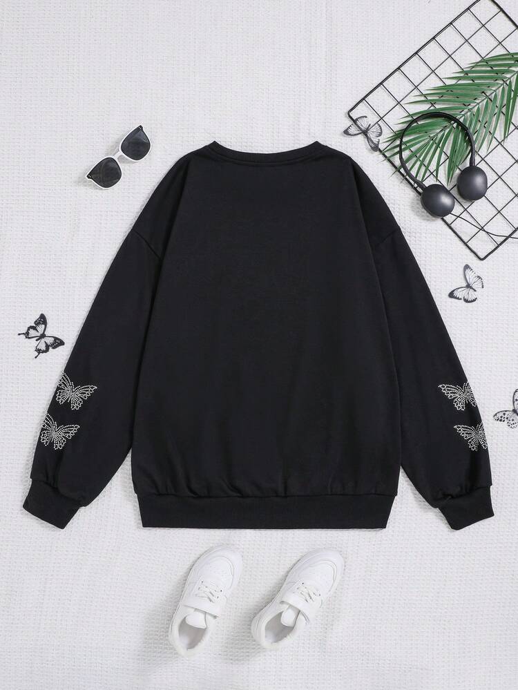 Teen Girl Butterfly Print Drop Shoulder Sweatshirt