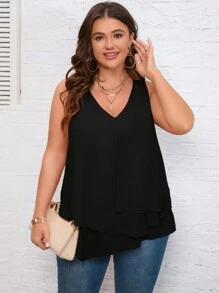 SHEIN Clasi Plus Solid Sleeveless Blouse - Black - View 3