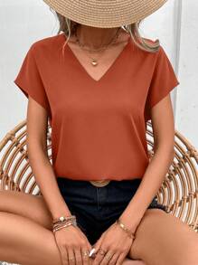 SHEIN Frenchy Women Metal V Neck Metallic Blouse,Short Sleeve Tops