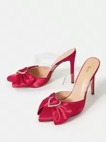 SheIn SXY 聖誕節女士心型單鞋，帶花結 - 紅色 - 查看 1